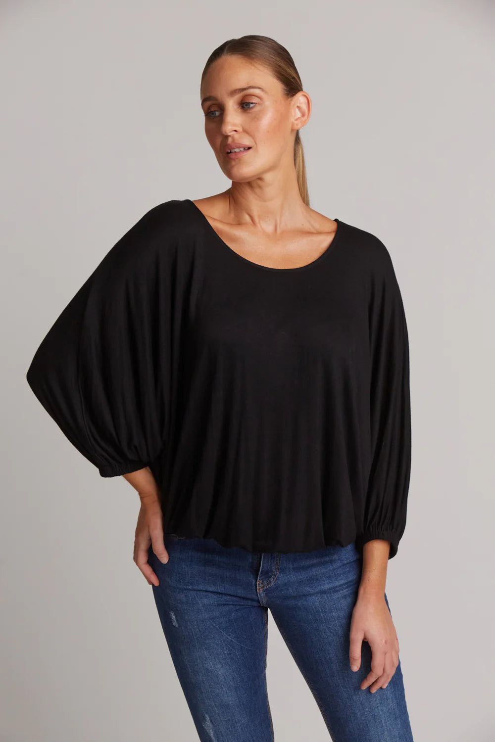 STUDIO JERSEY RELAXED TOP - EBONY