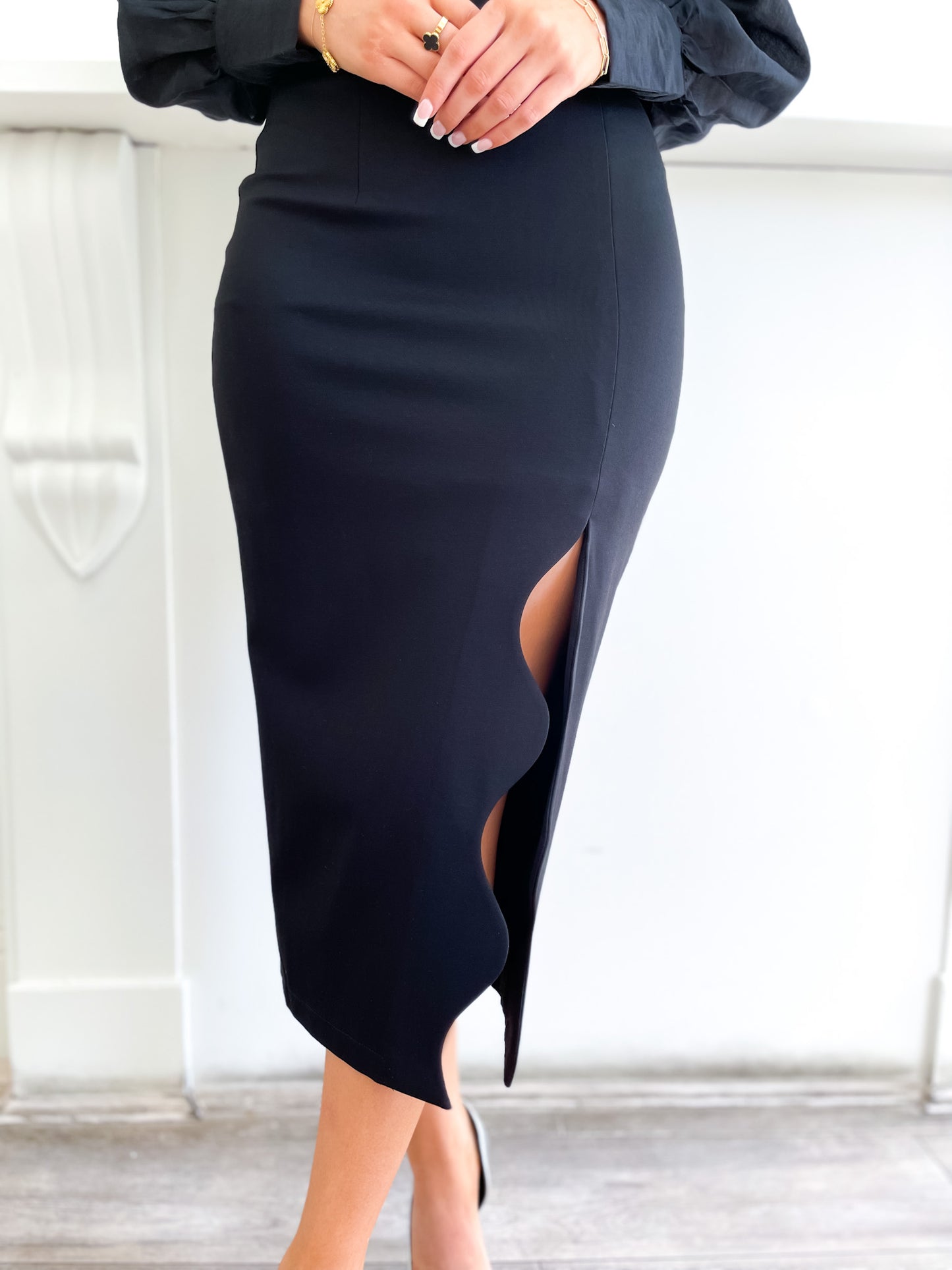 Wave Ponte Pencil Skirt