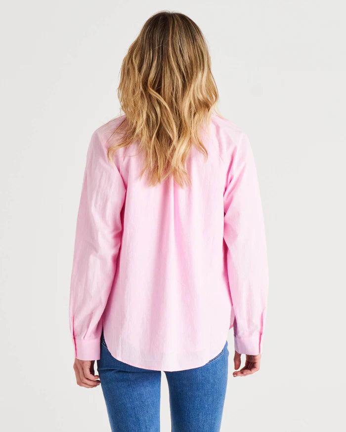 Jackie Relaxed Fit Cotton Button Up Shirt - Blush Pink.