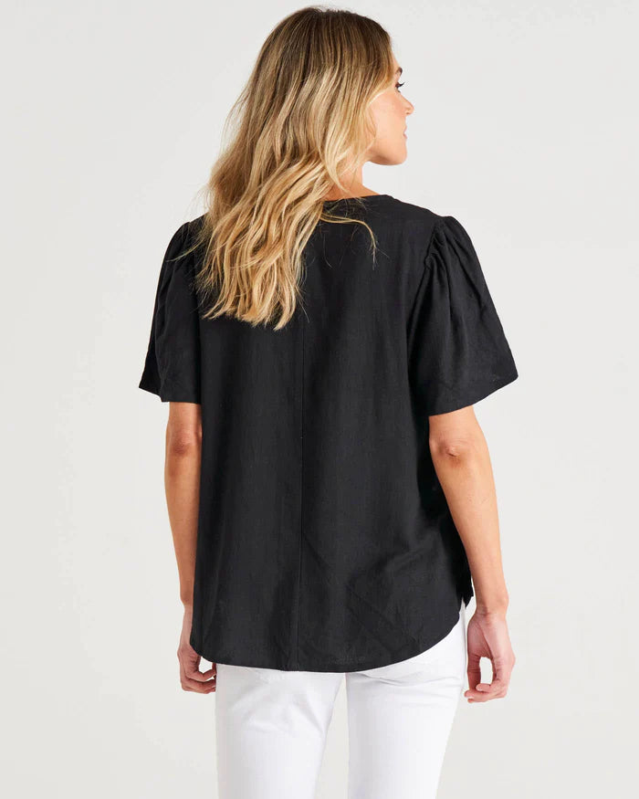 Marina Linen Blouse - Black