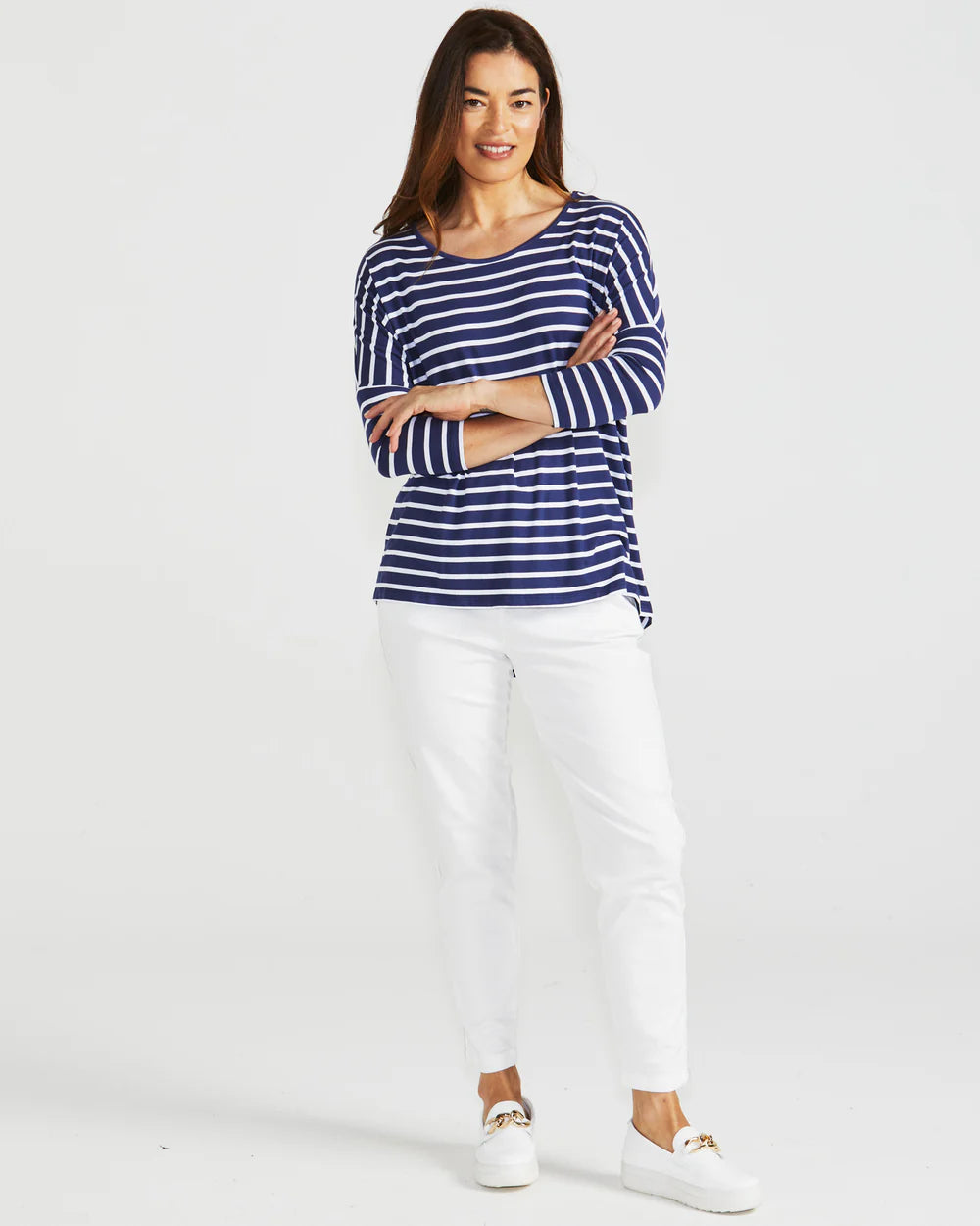 Milan 3/4 Sleeve Top - Parisian Stripe