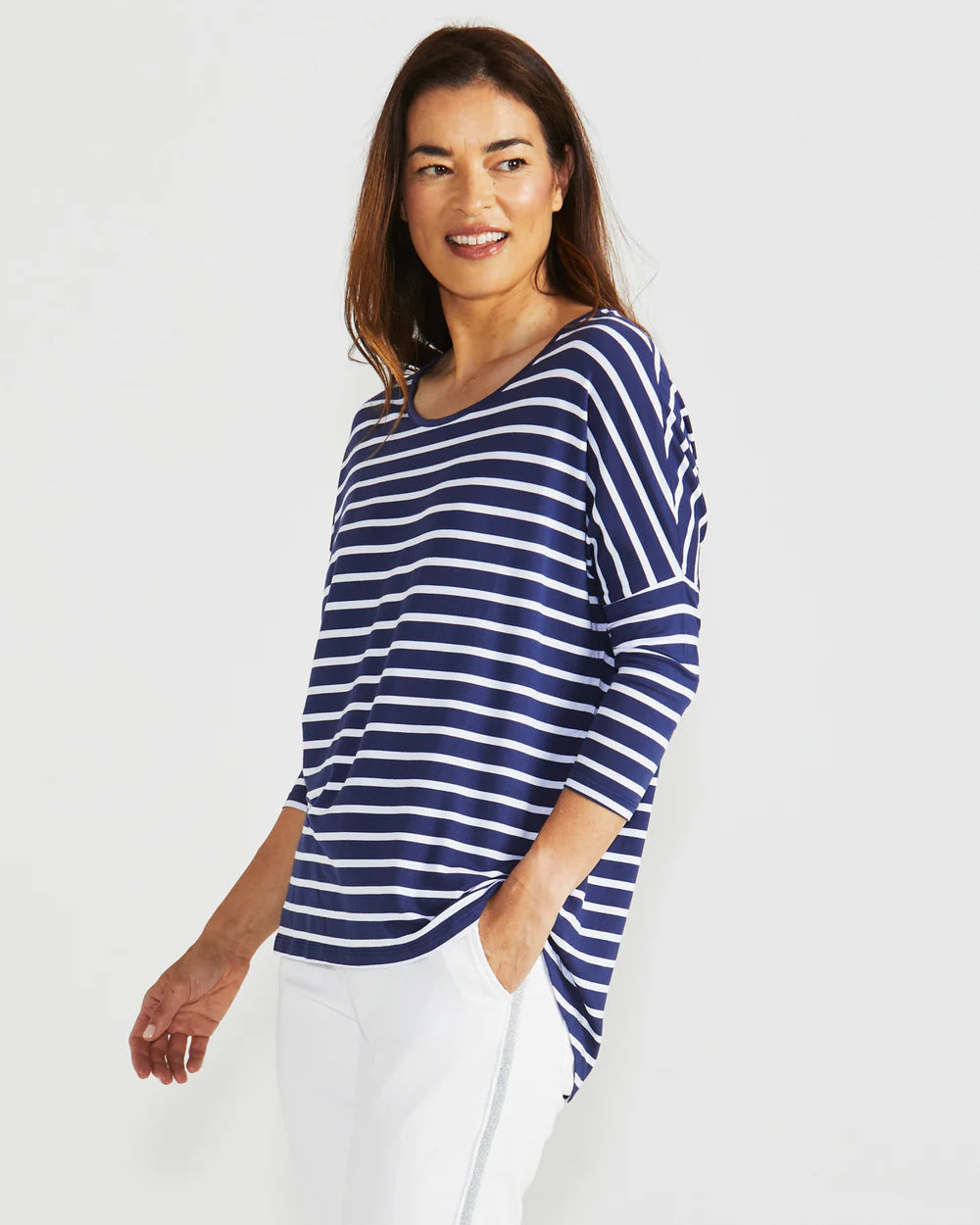 Milan 3/4 Sleeve Top - Parisian Stripe