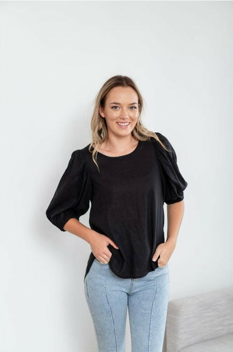 Freya Linen Top - Black.