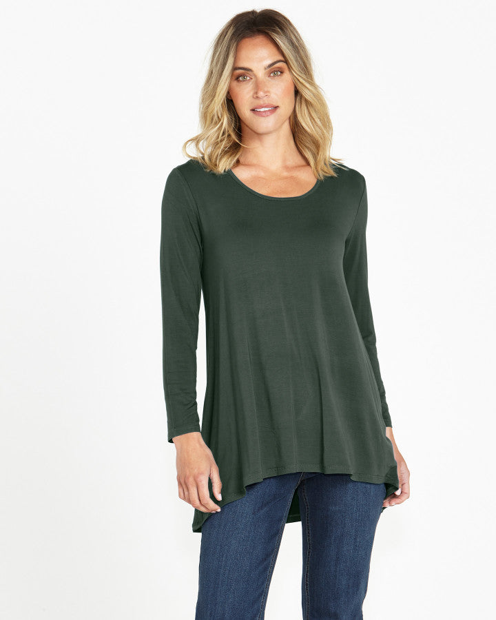 Bamboo tunic top with drop shoulder sleeve and crew neck