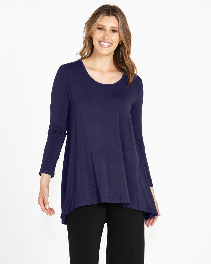 Bamboo tunic top with drop shoulder sleeve and crew neck