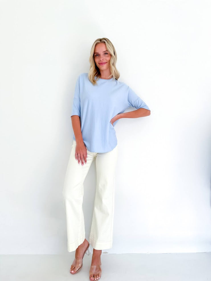 Cotton jumper with 3/4 sleeves and round neckline