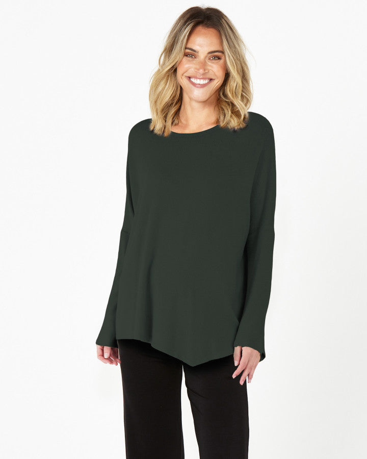 Bamboo tunic top with drop shoulder sleeve and crew neck