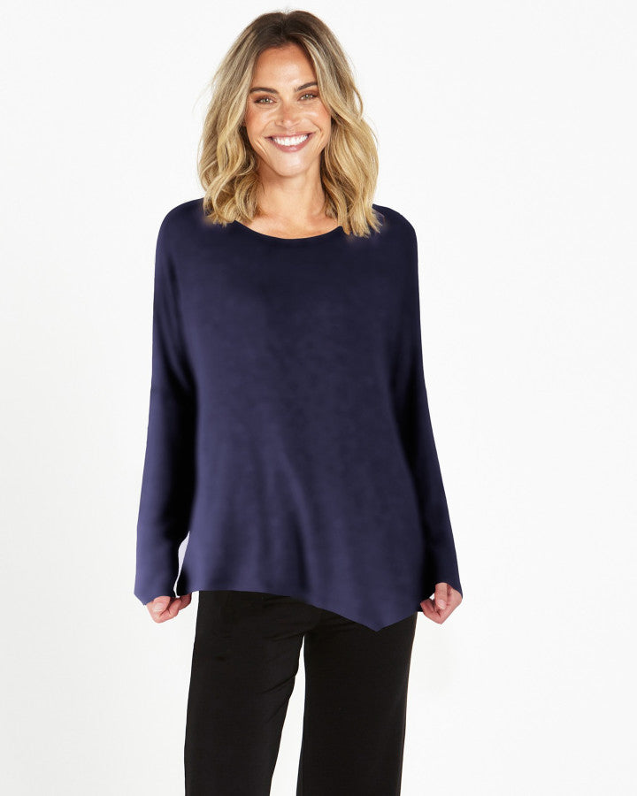 Bamboo tunic top with drop shoulder sleeve and crew neck