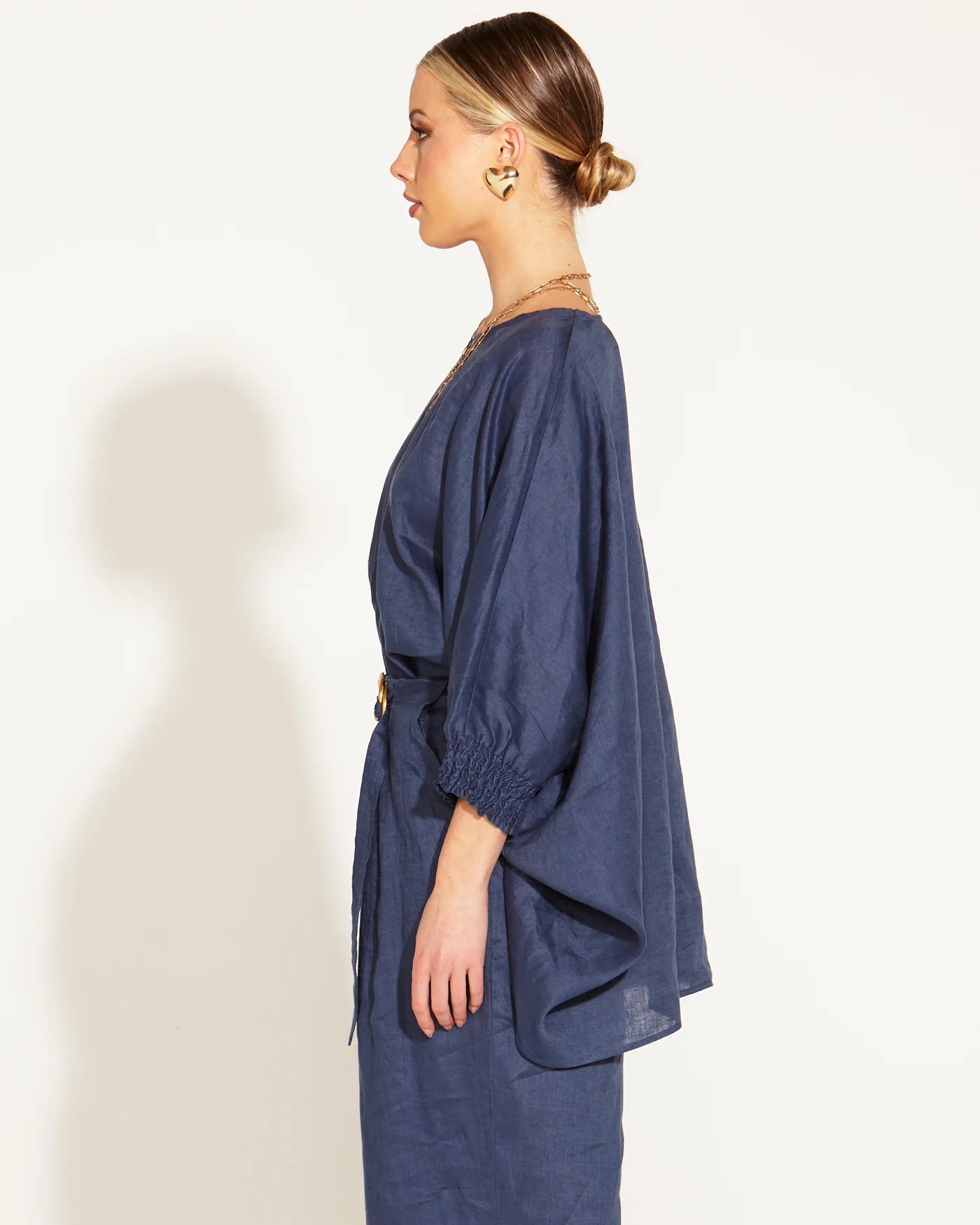 A Walk In The Park Linen Oversized Batwing Top - Navy.