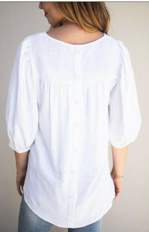 Freya Linen Top - White.