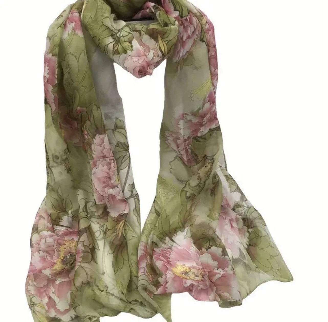 THH02 Green Floral Scarf