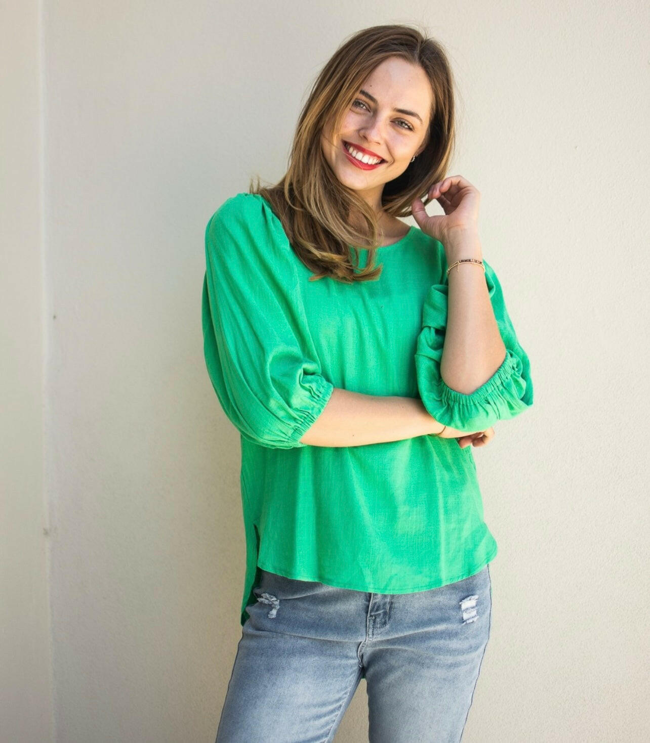 Freya Linen Top - Green.