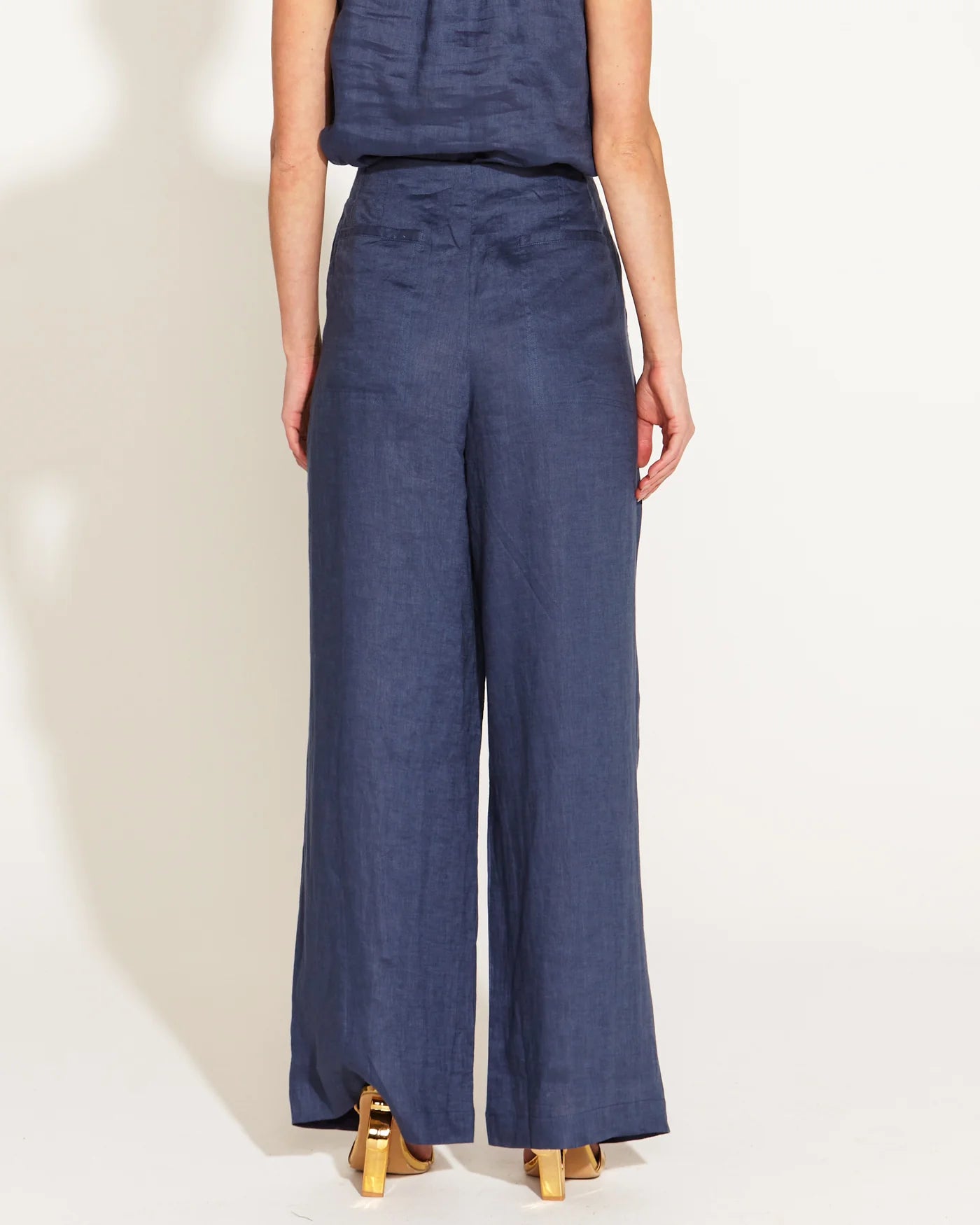 A Walk In The Park High Waisted Belted Wide Linen Leg Pant - Navy.