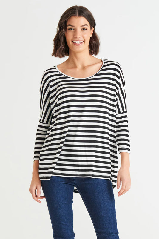 Milan 3/4 Sleeve Top - Black/White Stripe