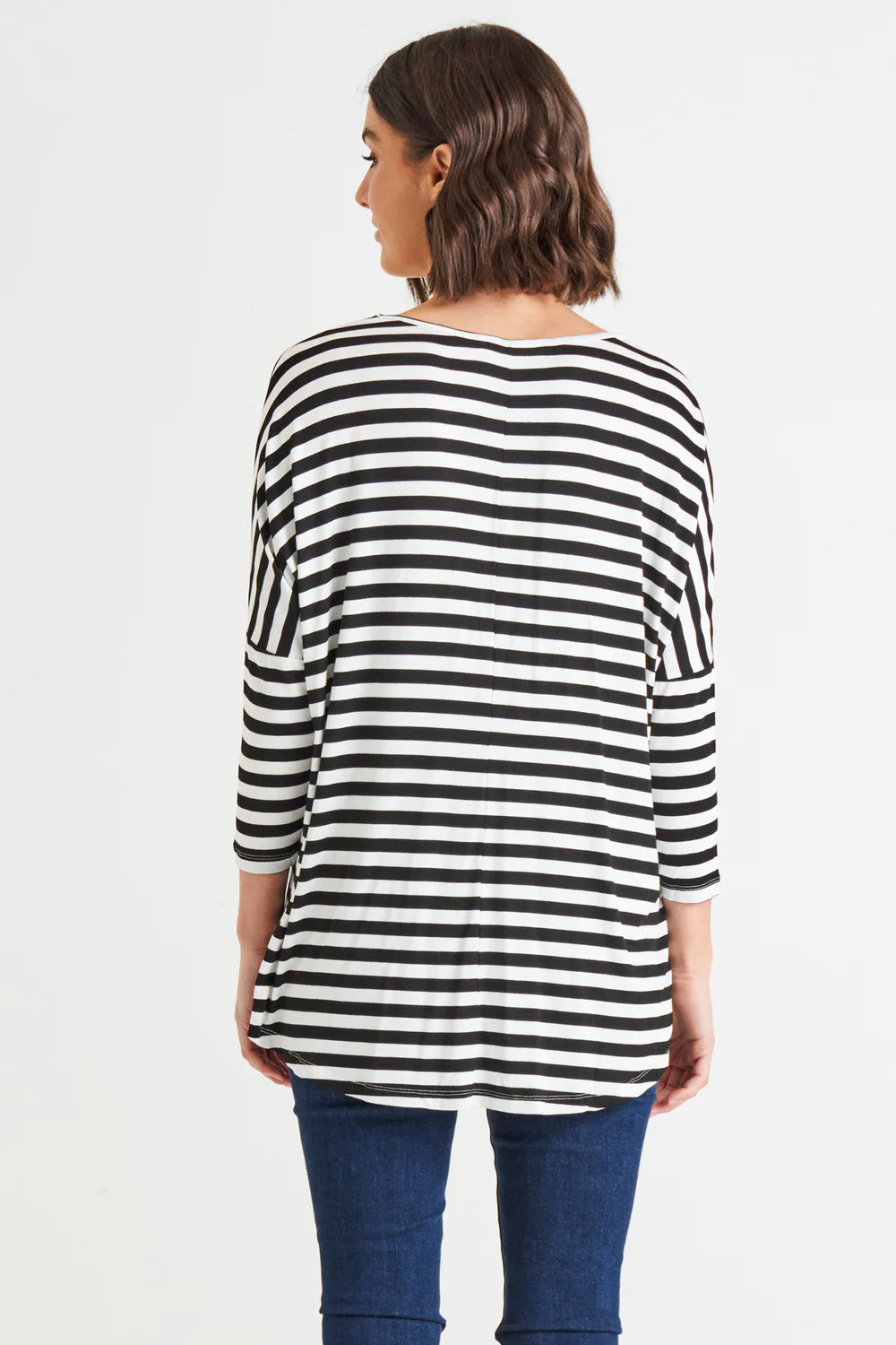 Milan 3/4 Sleeve Top - Black/White Stripe