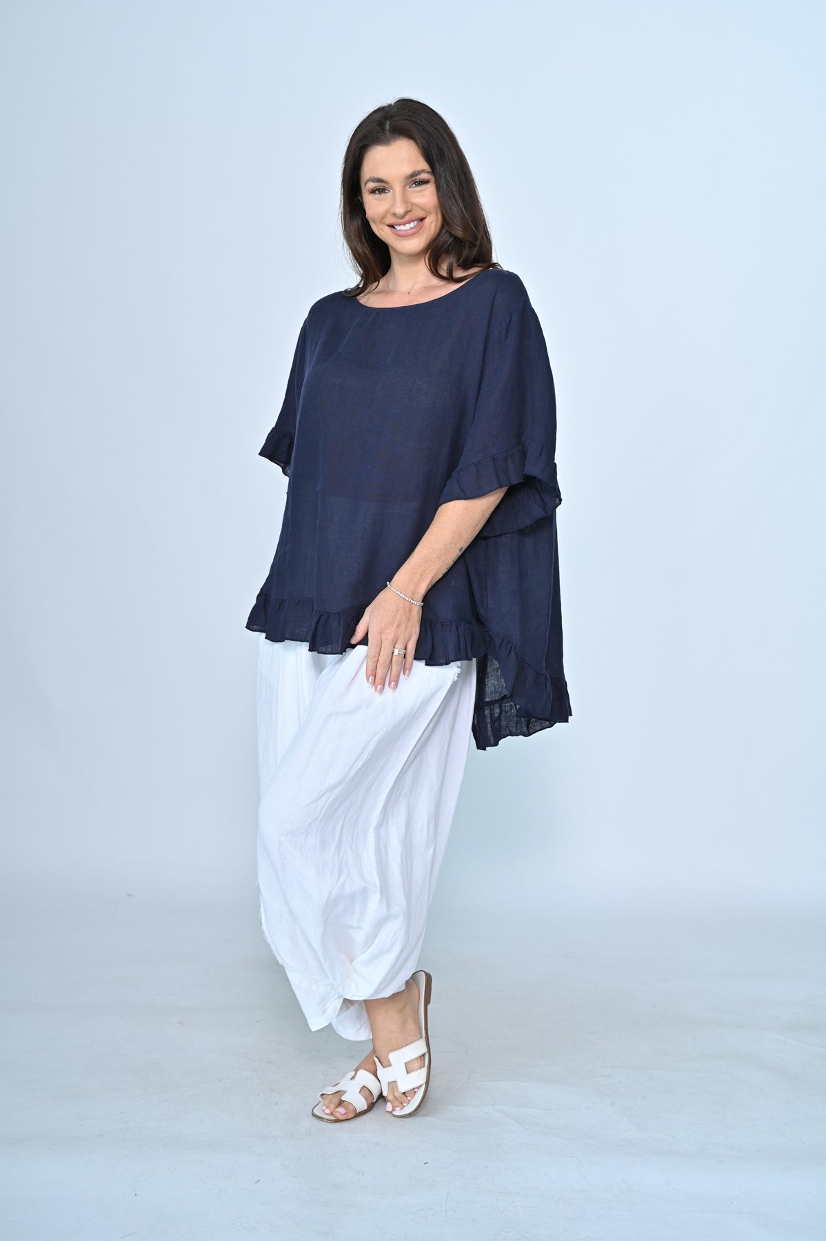 Polly Linen Top - Navy