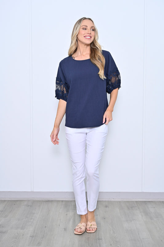 Dawn Linen Top - Navy