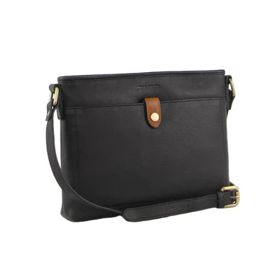 PIERRE CARDIN LEATHER LADIES SQUARE CROSS-BODY BAG IN BLACK