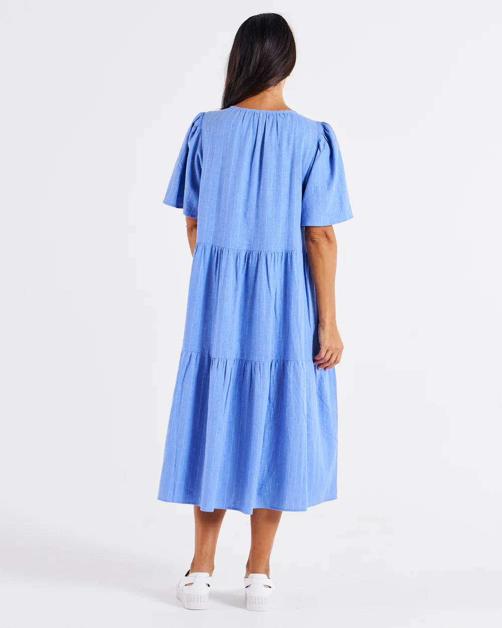 Regina Linen Dress - Berry Blue Stripe