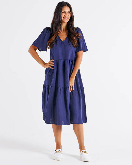 Regina Linen Dress - Navy