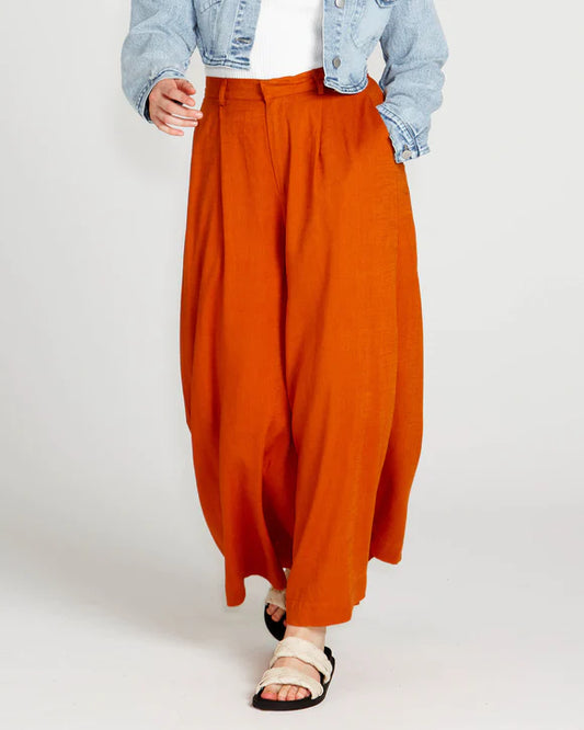 Francesca Wide Leg Linen Pant - Rust