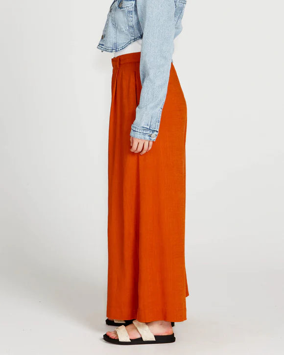 Francesca Wide Leg Linen Pant - Rust