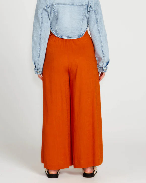 Francesca Wide Leg Linen Pant - Rust