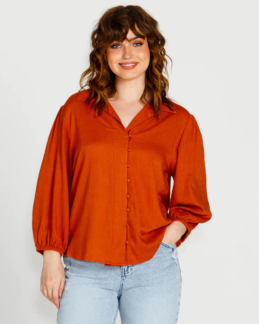 Francesca Relaxed Linen Blouse - Rust