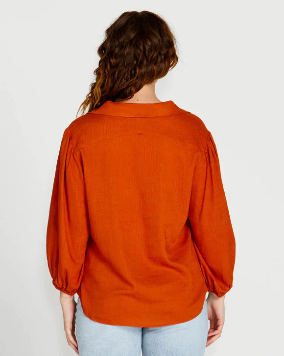 Francesca Relaxed Linen Blouse - Rust