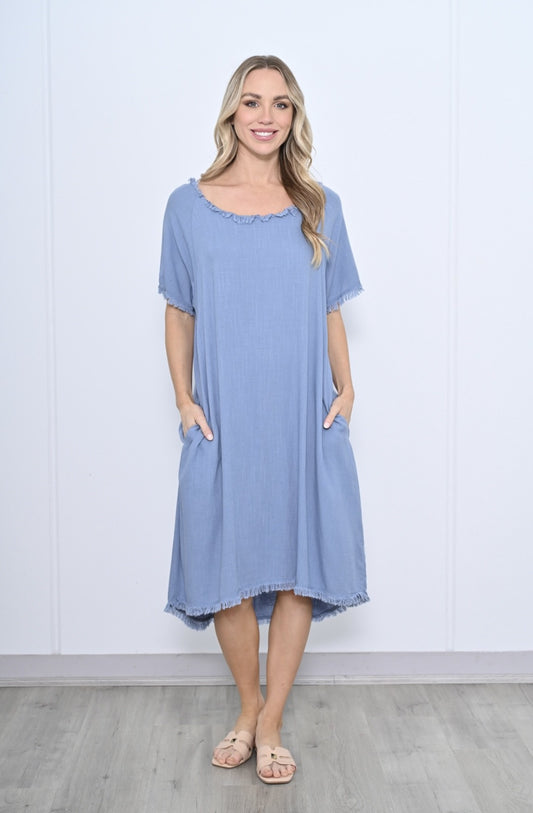 Mia Casual Raw Edge Cotton Dress