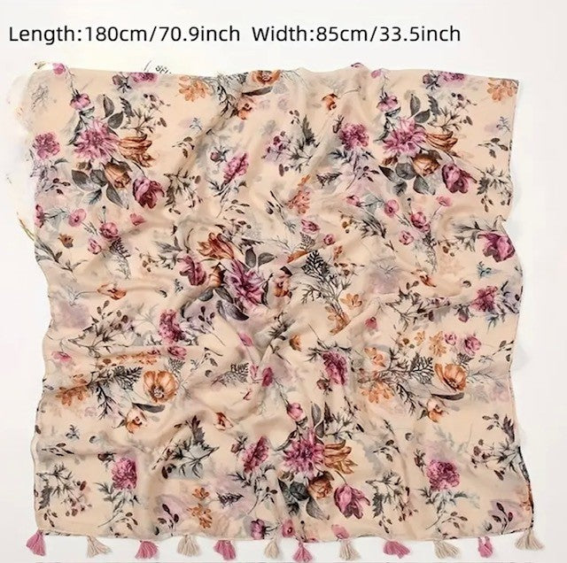 THH04 Beige and Floral Scarf