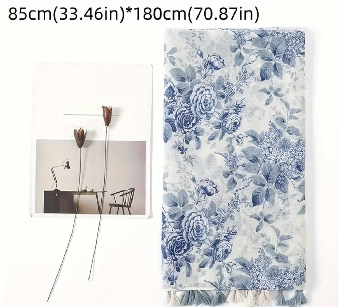 THH07 Blue and White Floral Scarf