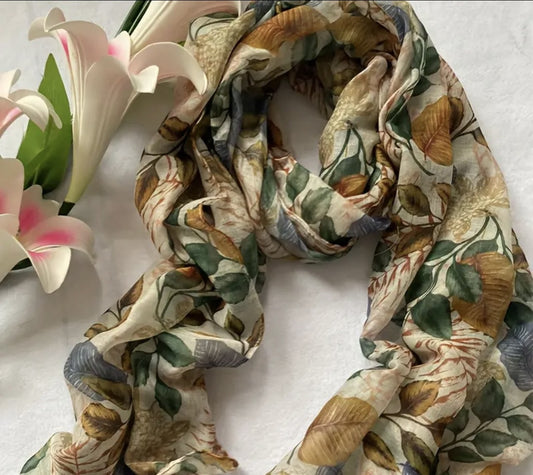 THH08 Green and Brown Floral Scarf