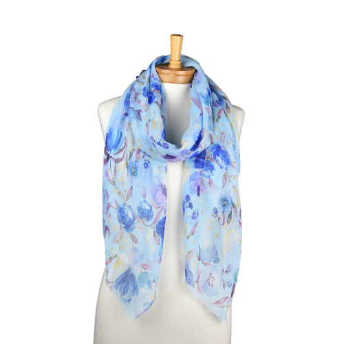 THSS2571: Blue: Watercolour Floral Scarf