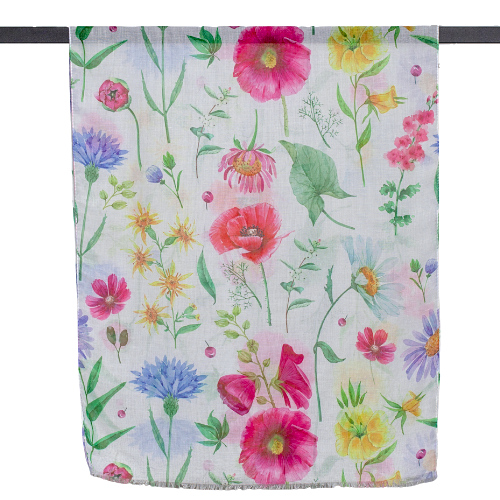 THSS2576: White: Multi Floral Arrangement Scarf.