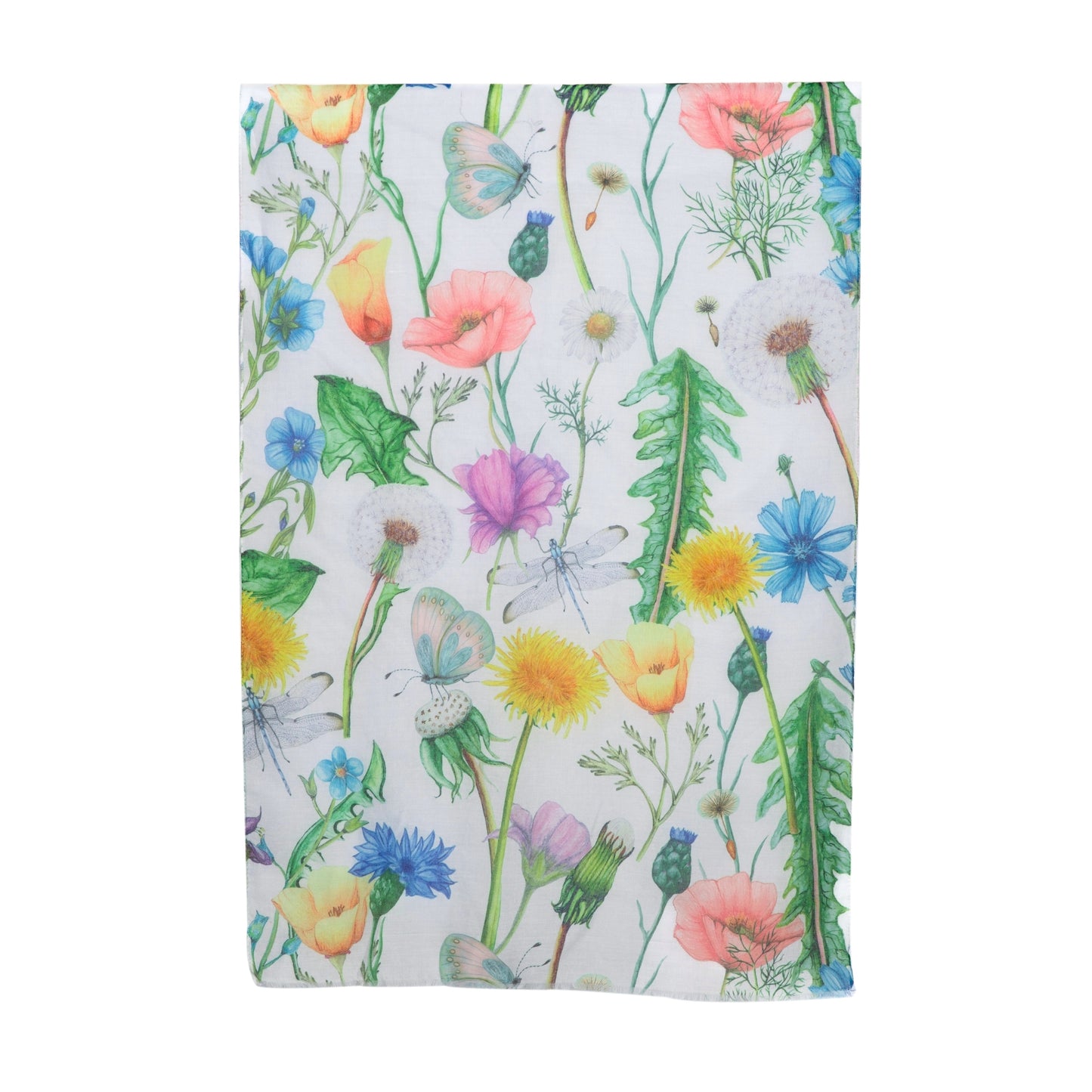 THSS2728: White: Dandelions and Wildflowers Scarf