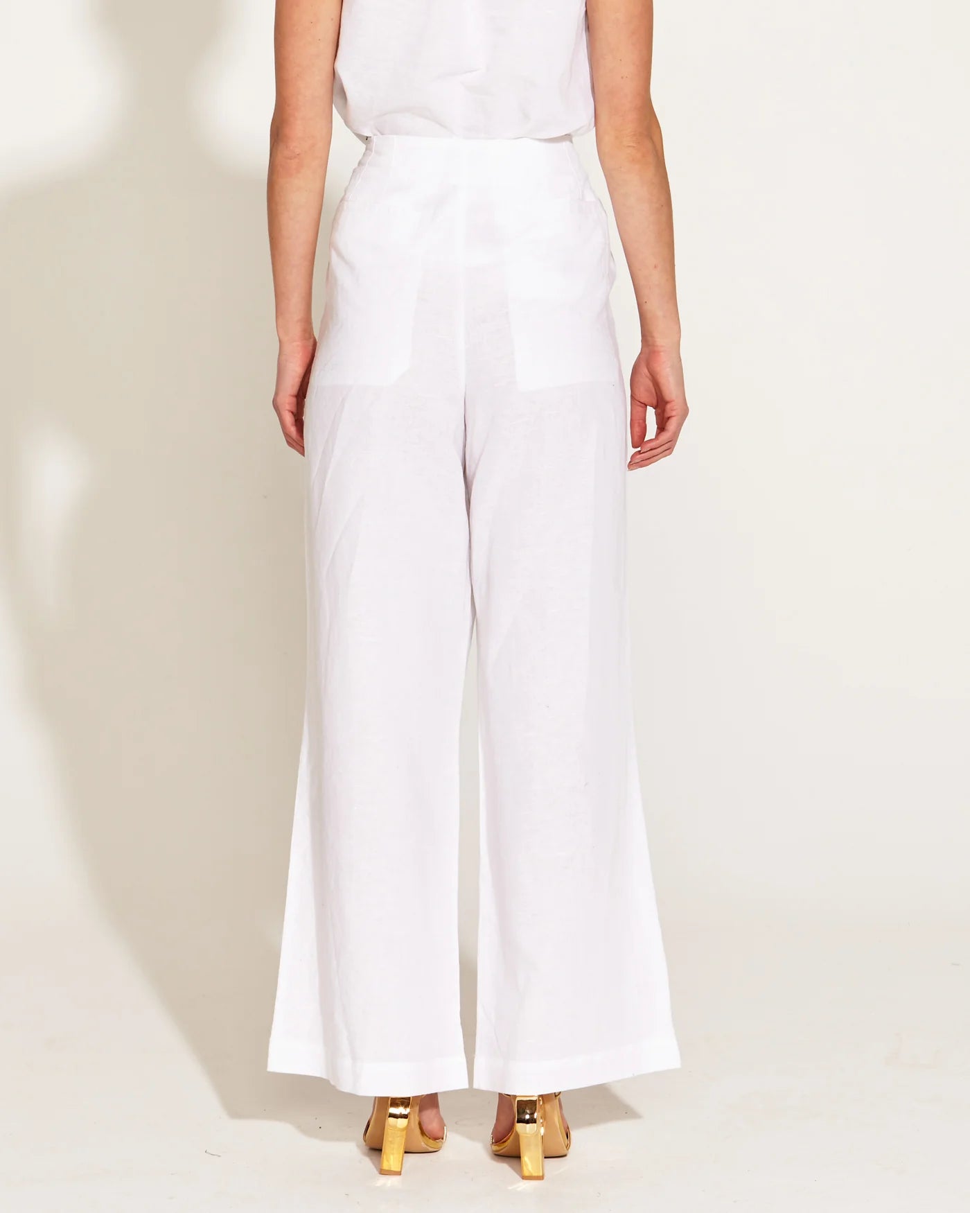 A Walk In The Park High Waisted Belted Wide Linen Leg Pant - White.