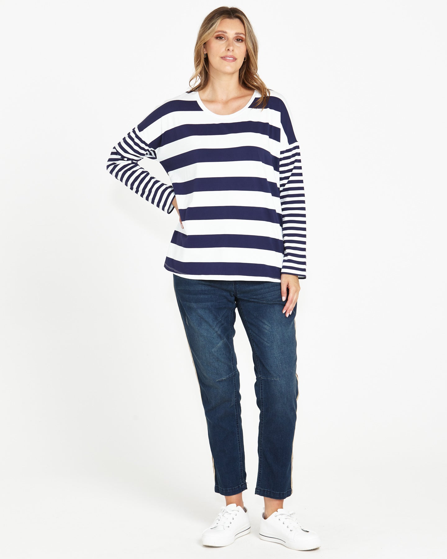 Betty Boxy Tee - Dark Blue Stripe