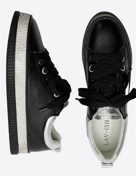 Bling Sneakers with Black Leather and Silver Strip