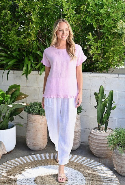 Chloe Linen Top - Baby Pink