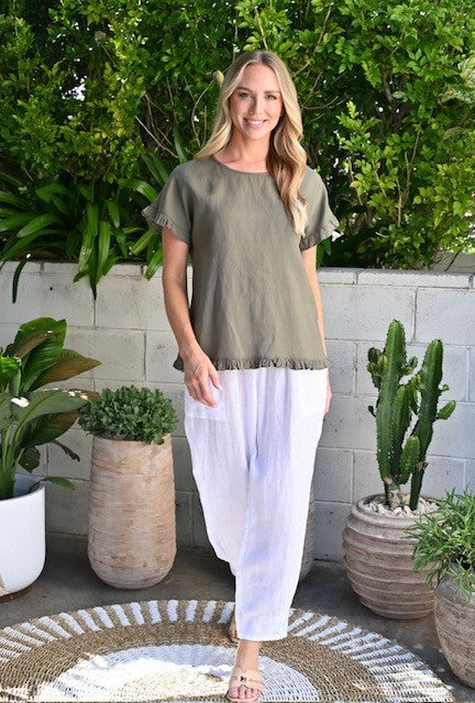 Chloe Linen Top - Khaki