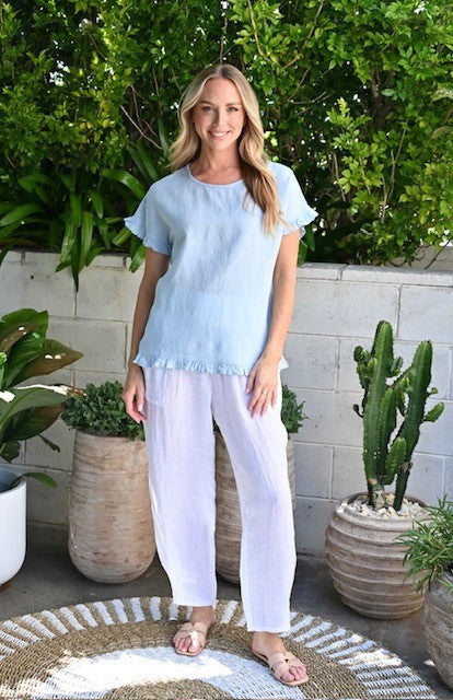 Chloe Linen Top - Sky