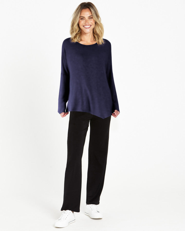 Clemont Asymmetrical Bamboo Top - Navy