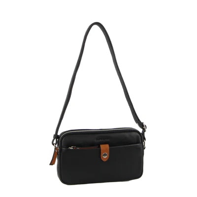 PIERRE CARDIN LADIES LEATHER CROSS-BODY CAMERA BAG IN BLACK